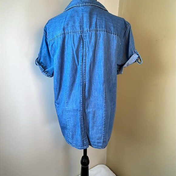 Vintage Women's XL Rider Denim Short Sleeve Shirt Workday Wear Cottage Casual - Picture 8 of 8